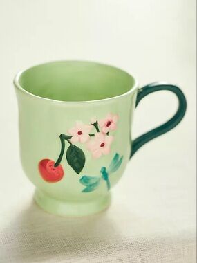 Anthropologie Faye Green Floral Mug